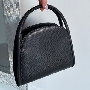 Vintage 90s Stuart Weitzman Black Structured Double Handle Bag Rare